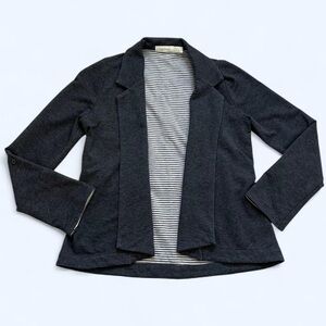 Costa Blanca Size 6 Small Gray White Striped Blazer Jacket Roll Tab Sleeves